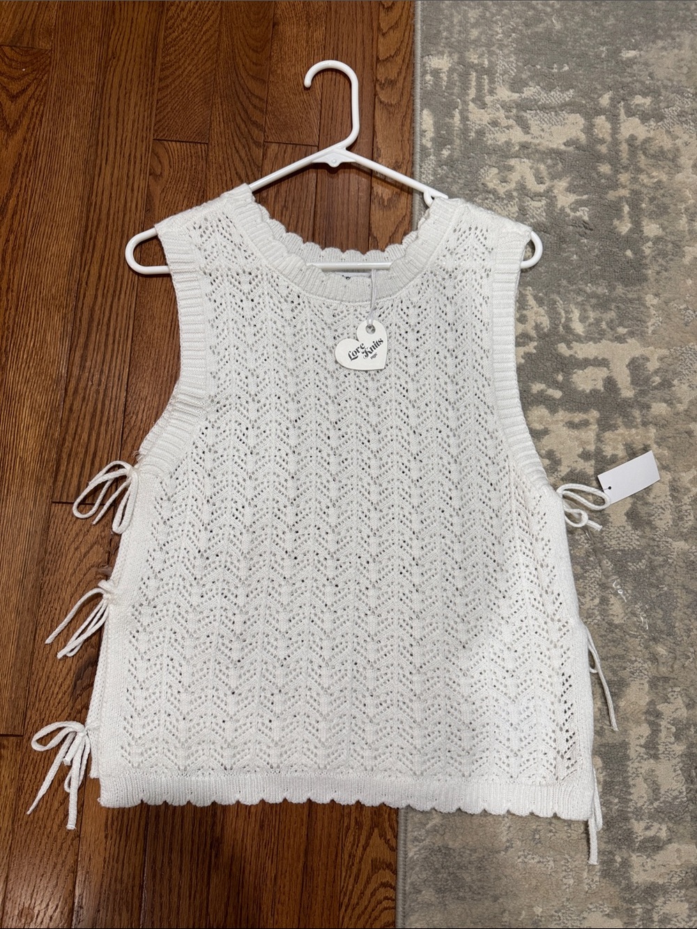 Love Knits White Eyelet Knit Tie-Side Tank